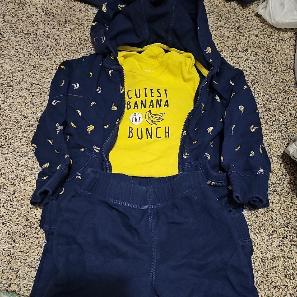 Navy Banana Print Hoodie and Yellow Bodysuit Set